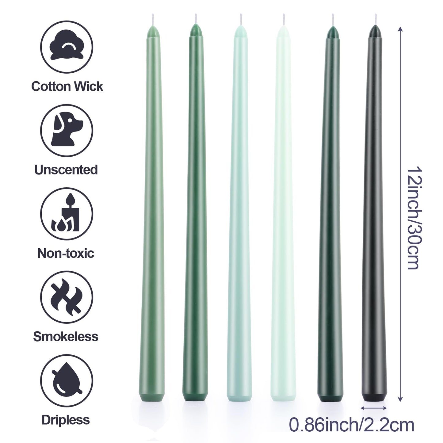 12 Inch Taper Candles Set of 6 Unscented Long Burning Smokeless Long Tall Tapered Candles for Candlesticks Sticks Wedding Home Christmas Decor Dinner
