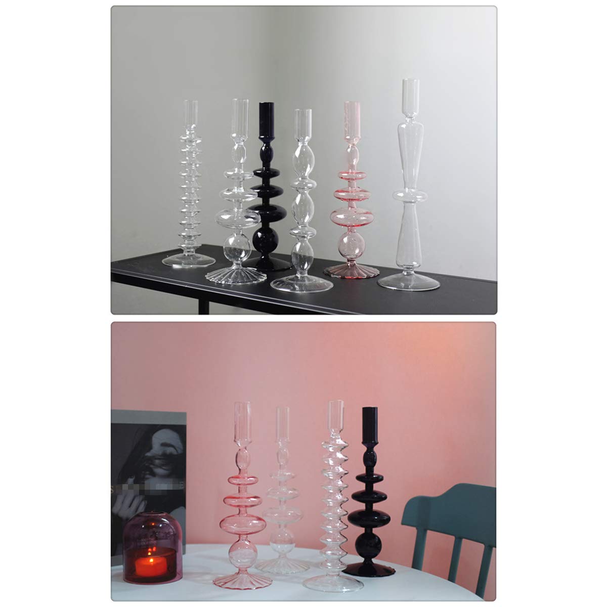 LKXHarleya Glass Candlesticks Holders, Retro Glass Candle Holder for Taper Candle Table Centerpiece Wedding Party Home Decoration, Green