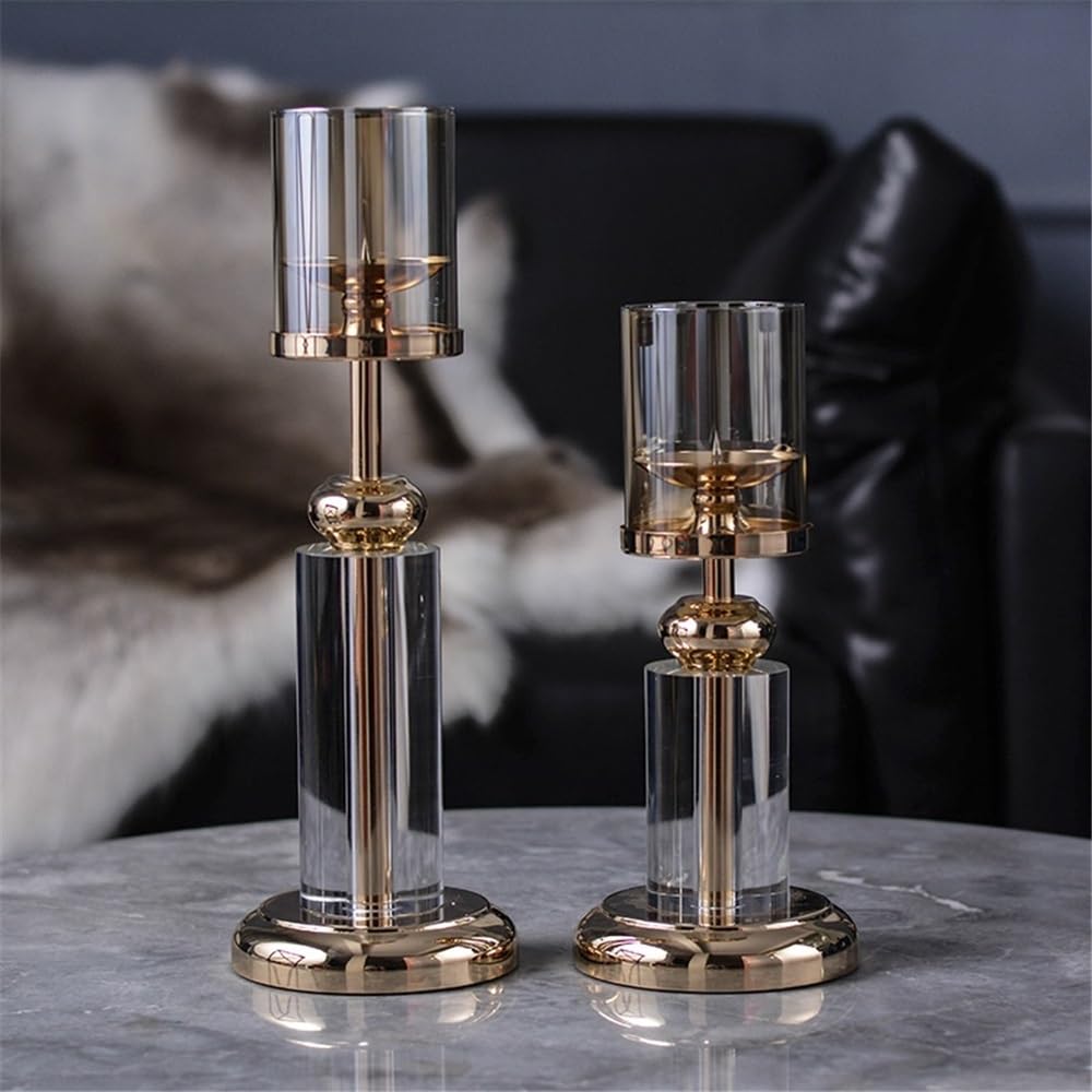 Candlesticks Light Luxury Crystal Glass Candlestick Living Room Porch Decoration Home Dining Table Candle Holder Decorative Candle Holder(Small)
