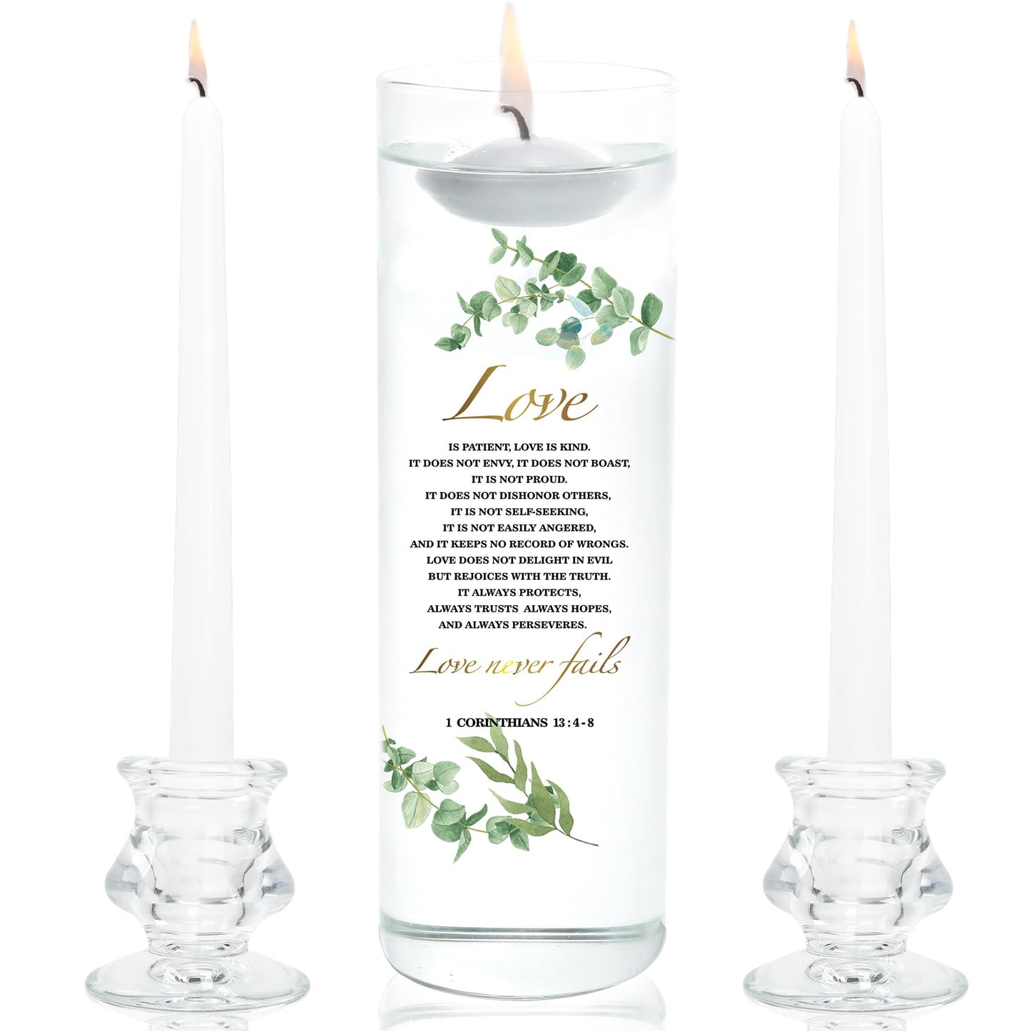Unity Candles with Glass Holder for Wedding Ceremony - Unity Candles for Wedding, Religious Ceremony Ideas Marriage Decoration Accessories Set for Newly Couple Anniversary Church