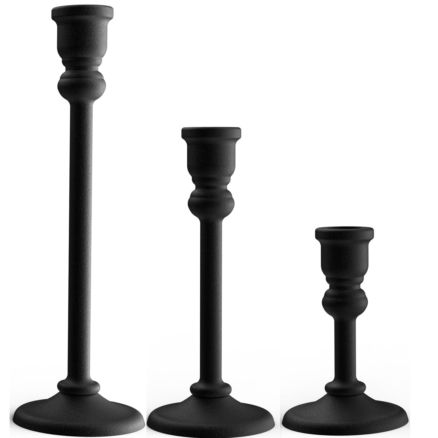 Black Heavy Candlestick Holders Taper Candle Holders Set of 3, Golden Candlestick Holders Decorative Candle Stand, Tapered Candle Holders Set for Wedding, Dining Table, Home Decoration (Antique Black)