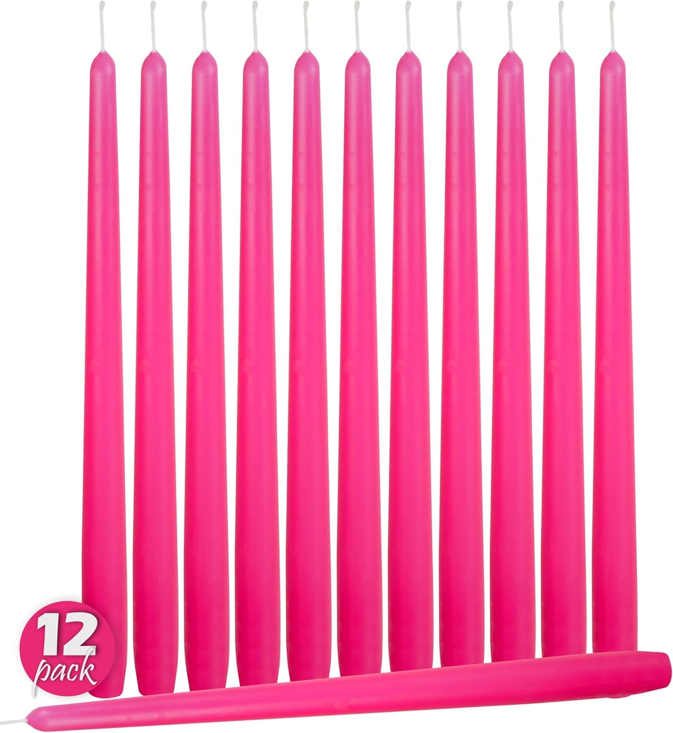 Hyoola 12 Pack Tall Taper Candles - 10 Inch Hot Pink - Fuchsia Dripless, Unscented Dinner Candle - Paraffin Wax with Cotton Wicks - 8 Hour Burn Time