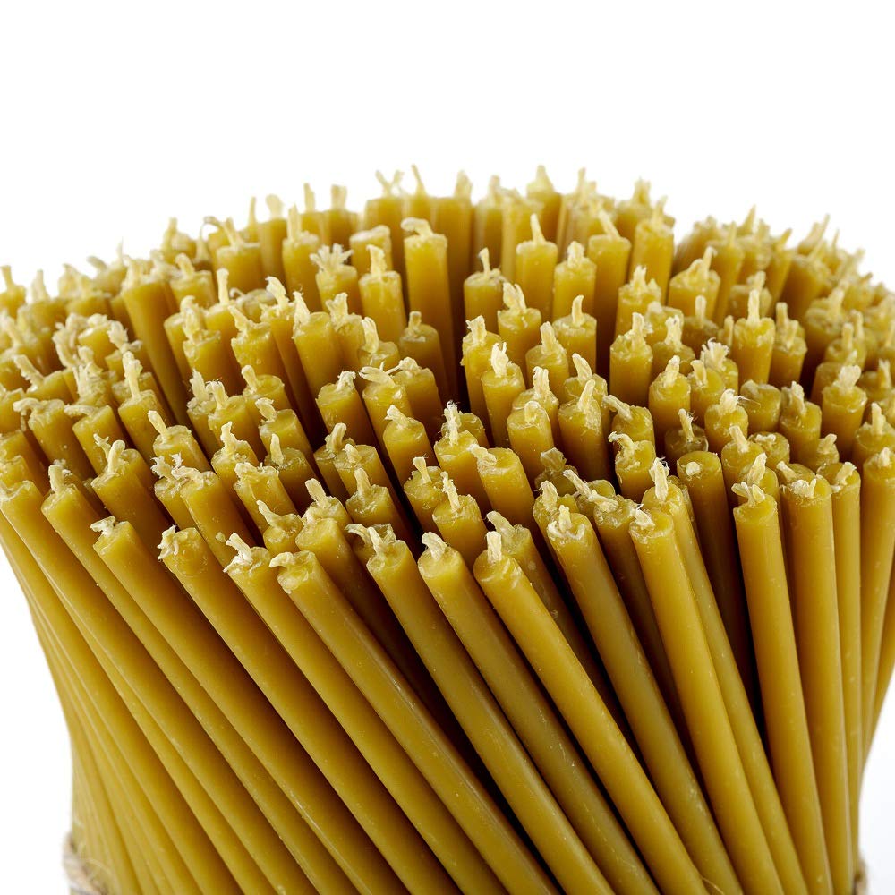 Danilovo Pure Beeswax Candles - Honey-Scented, Decorative Thin Taper Candles - Ideal for Birthday Decoration or Church Prayers - Drip Free, Tall & Smokeless Pack of 400 pcs, 7.3 x 0.24 inch