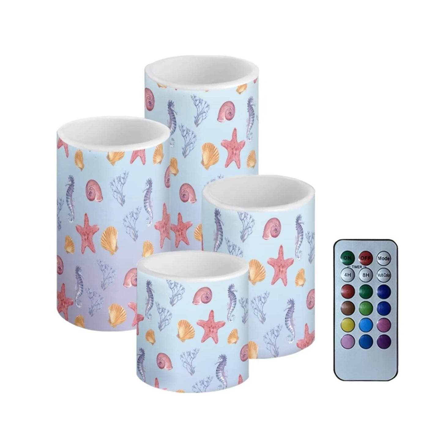 Cozeyat Starfish Design Candles 4 Packs,Electric Real Wax Pillar LED Tealight with Remote and Timer,Flickering Ivory Wax Pillar Moving Candles,Home Party Decoration