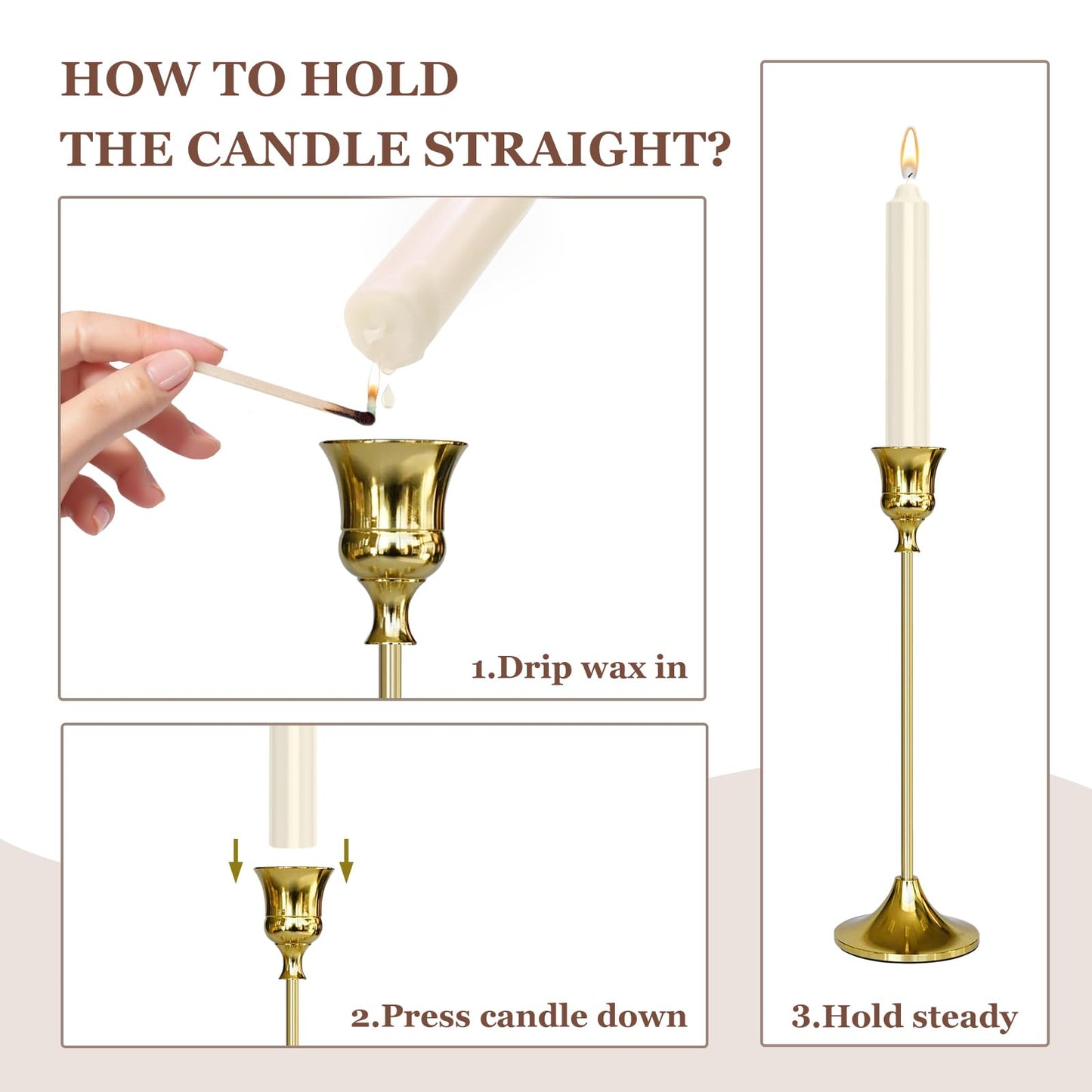 Showin Candlestick Holders Gold, 6 Packs Taper Candle Holder for Candlesticks, Candle Sticks Holder Decor for Home Decor