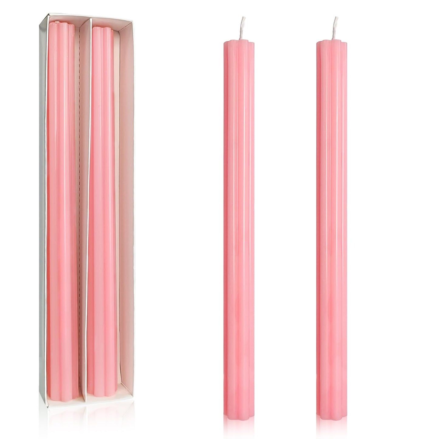 Dripless Taper Candles Unscented Pink Long Taper Candles Smokeless 10 Inch Roman Column Design Dinner Candlesticks for Home Decoration Women Gifts(2Pcs)