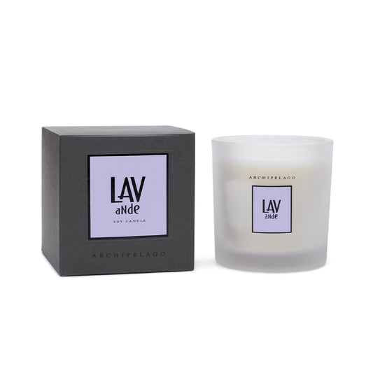 Archipelago Botanicals Hand-Poured Soy Wax Blend Scented Candle with Fragrance Oils, Lead-Free Cotton Wicks, Glass Candle Jar with Gift Box, Burns Approx. 60 Hours, Lavende, 10 Oz.