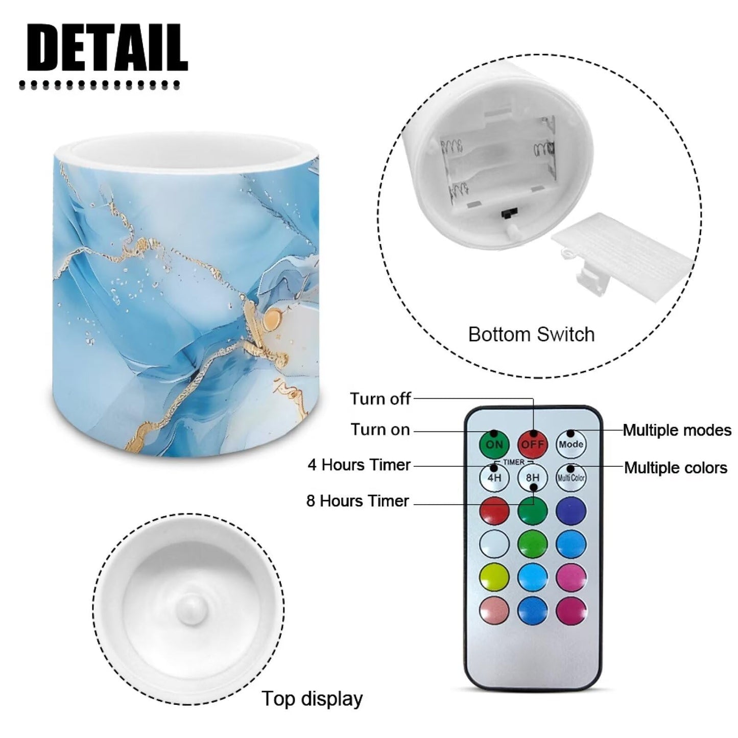 Cozeyat Turquoise Marble LED Candles Set of 4 Battery Powered Flameless with Remote Timer Dancing Flame Waterproof for Home Garden Table Use