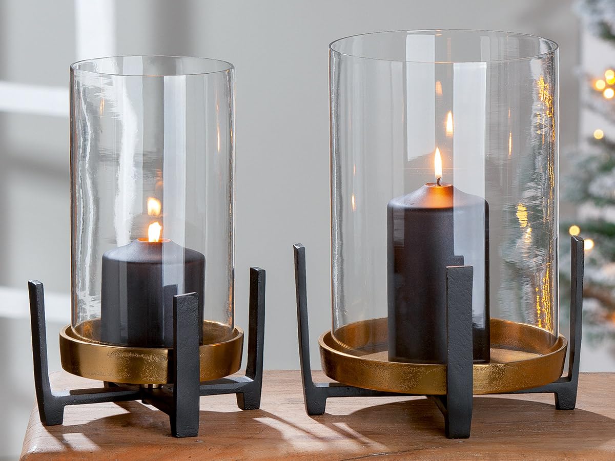 GILDE Nuro Lantern Aluminium – Gold and Black – Height 28 cm x Width 19 cm – Candle Holder