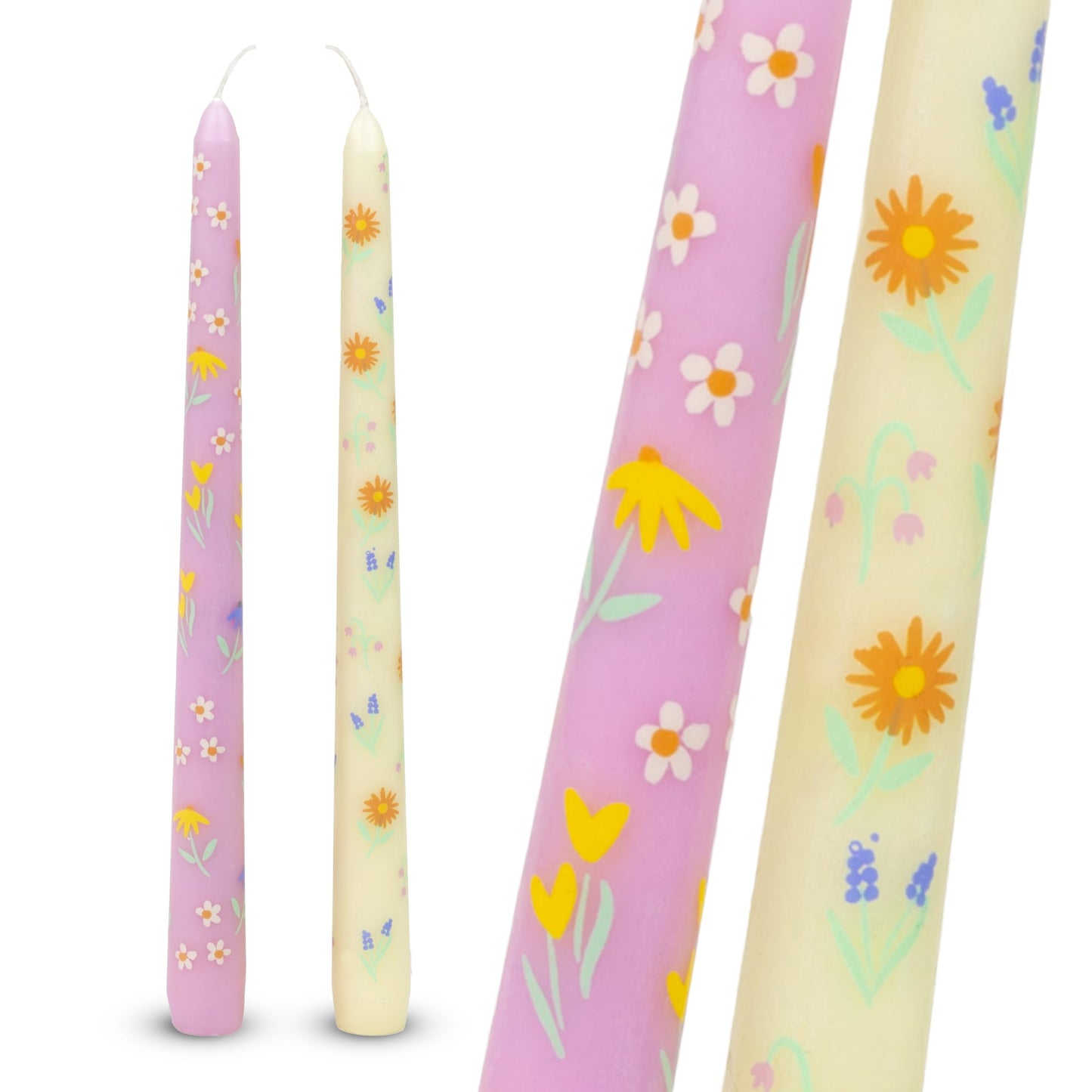 Talking Tables 2 x Floral Dinner Candles Ideal for Mothers Day Birthday Easter Spring Weddings Unscented 8 Hours Burn Time Eco-Friendly Packaging 10 inches
