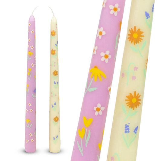 Talking Tables 2 x Floral Dinner Candles Ideal for Mothers Day Birthday Easter Spring Weddings Unscented 8 Hours Burn Time Eco-Friendly Packaging 10 inches