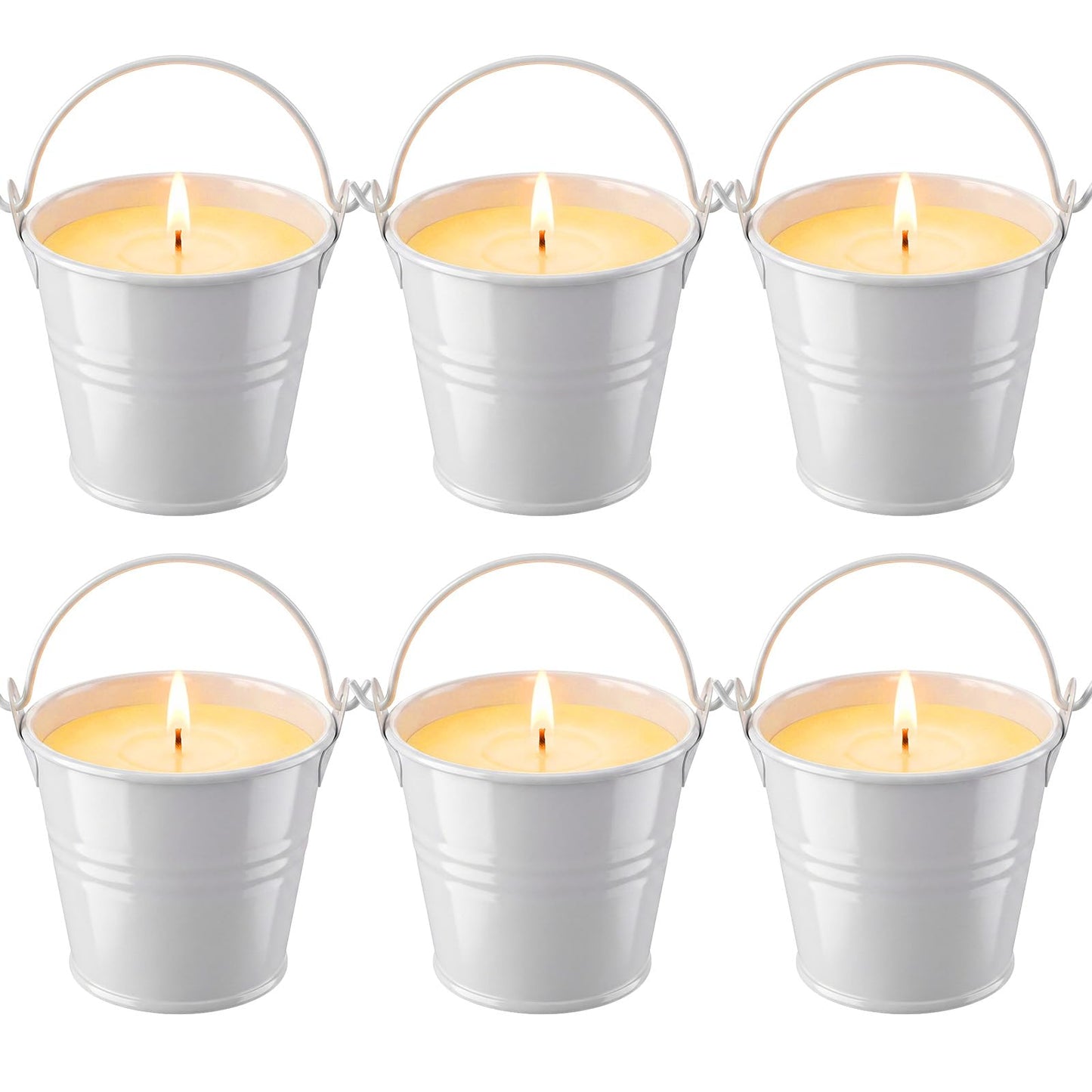 Conelist 6 Pack Citronella Candles Outdoor White Metal Candle Tins with Carrying Handle Long Lasting Outdoor Candles for Patios, Decks, Gardens, Backyards and Camping (5 cm)