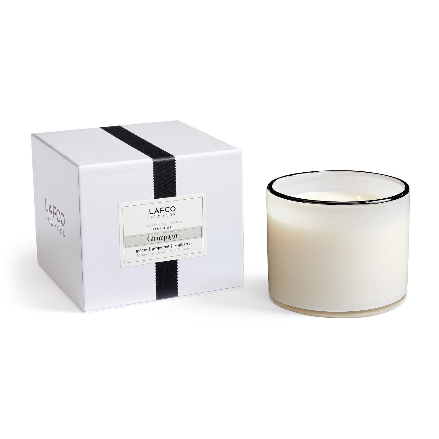 LAFCO New York 3-Wick Candle, Champagne - 30 oz - 120-Hour Burn Time - Reusable, Hand Blown Glass Vessel - Made in The USA