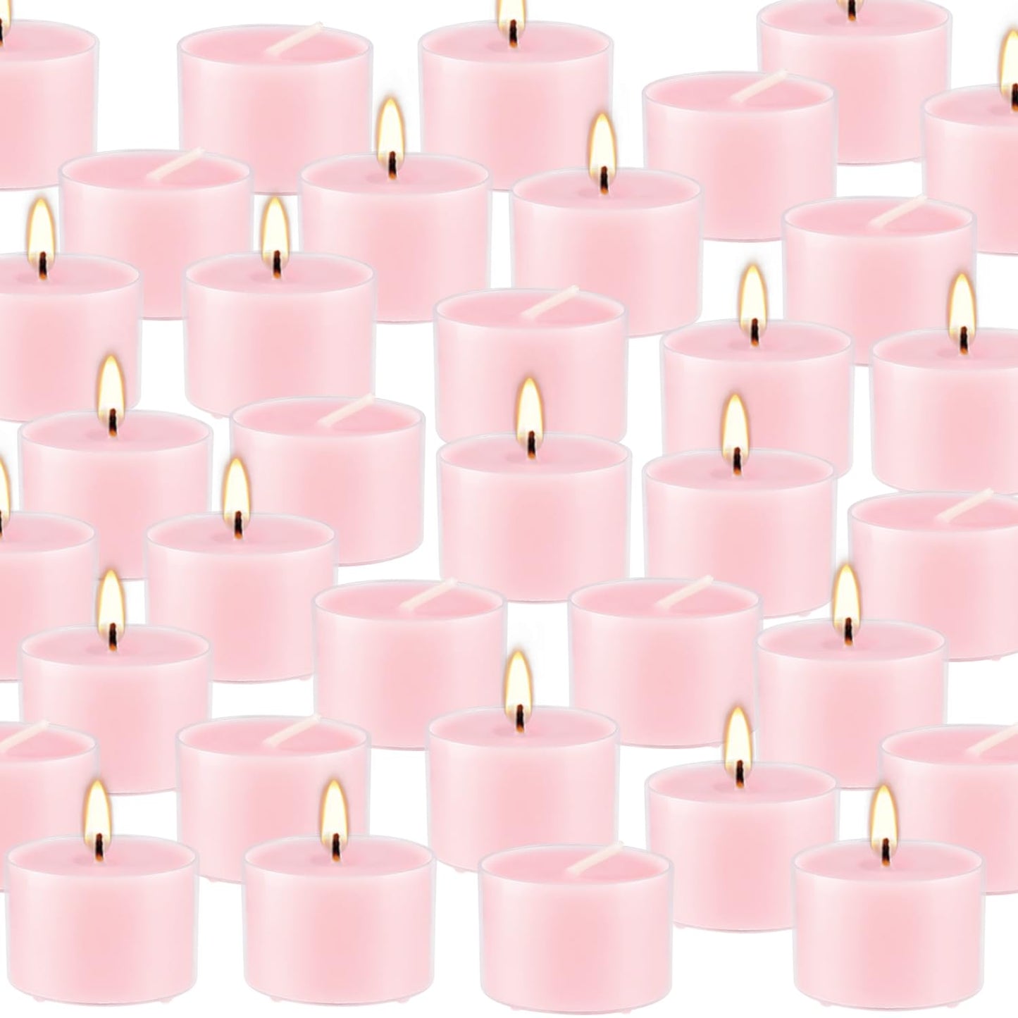 Wfmolcand Rose Scented Candle Tealight Candles in Clear Cup, 8 Hours Consistent Smkless Clean Burning, Great for Valentine's Day Holiday, Wedding, Spa, Emergency and Home Decoration（Pink，50 Pack）