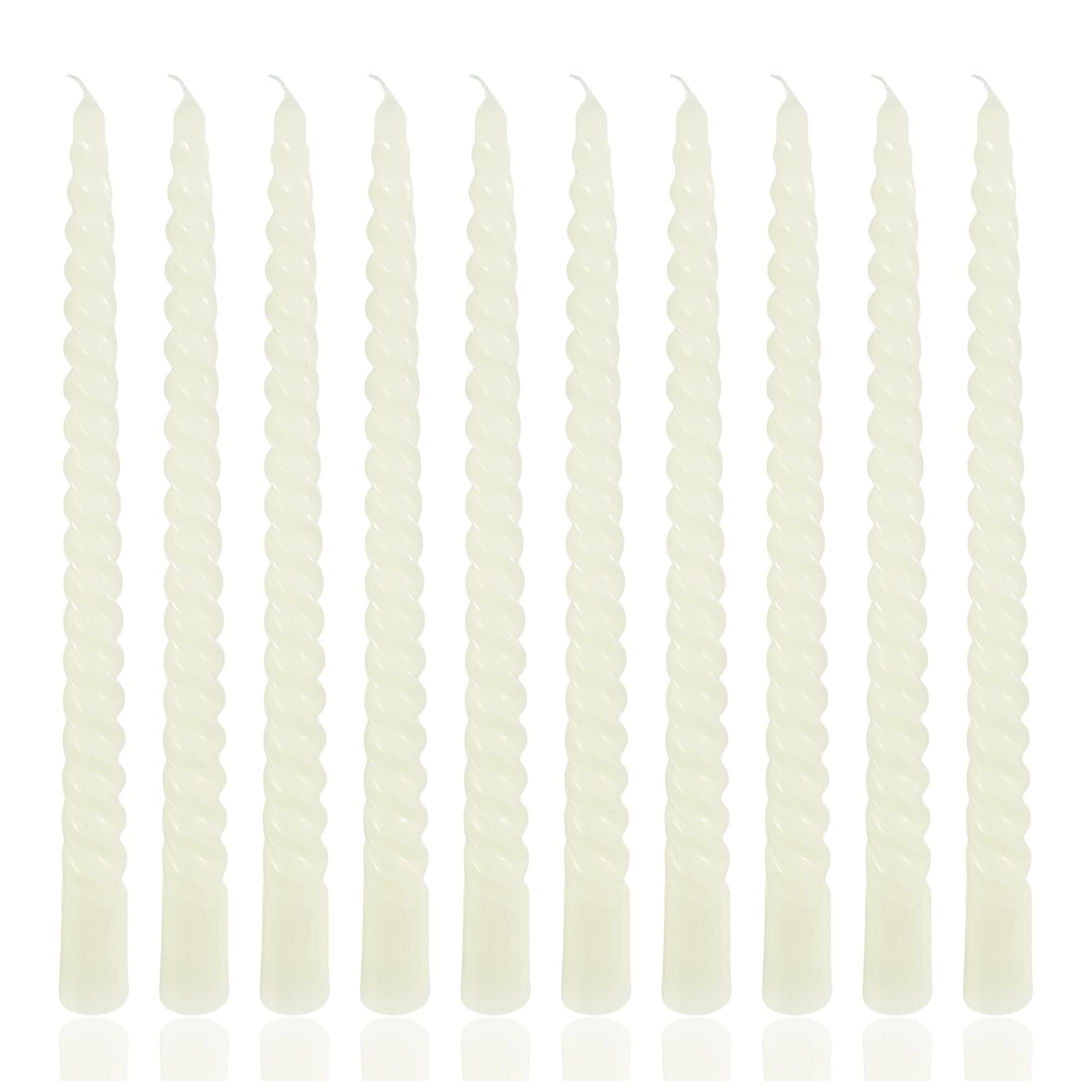 10 Inch 10Pack Ivory Spiral Taper Candle Set Long Buring Time Dripless Candlesticks for Dinner Parties Home Decoration Wedding and Shower