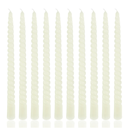 10 Inch 10Pack Ivory Spiral Taper Candle Set Long Buring Time Dripless Candlesticks for Dinner Parties Home Decoration Wedding and Shower