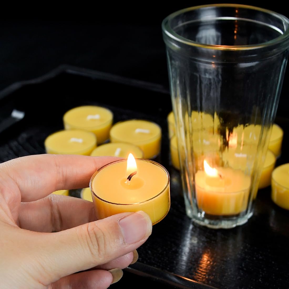 JONERAY 48 Packs Pure Beeswax Tealight Candles Bulk-4 Hour Burn Time,Unscented Natural Beeswax Tealights for Centerpiece Table (Yellow)