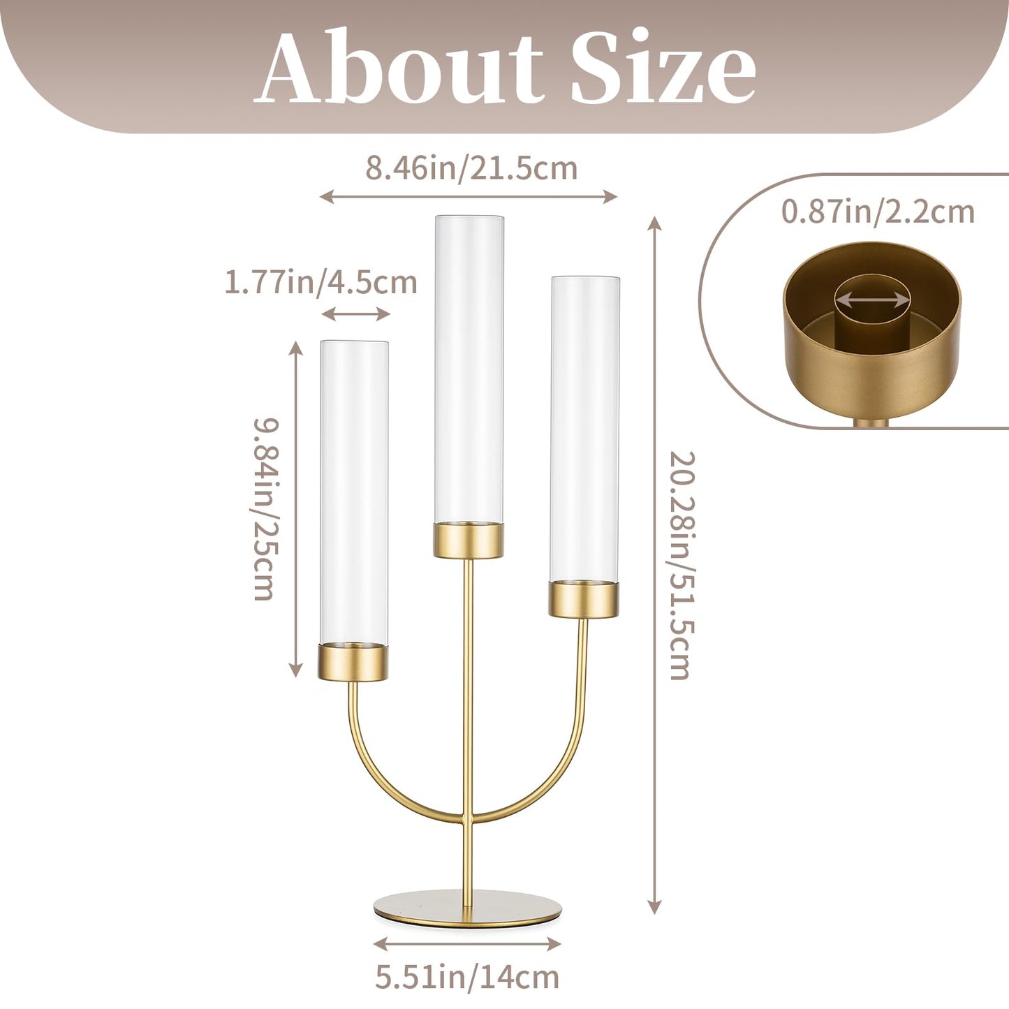 Sziqiqi Candelabra Gold Candlestick Holders: 3 Arm Candelabra Centerpiece with Glass Hurricane for Dining Table Fireplace - Modern Candle Holders for Wedding Christmas