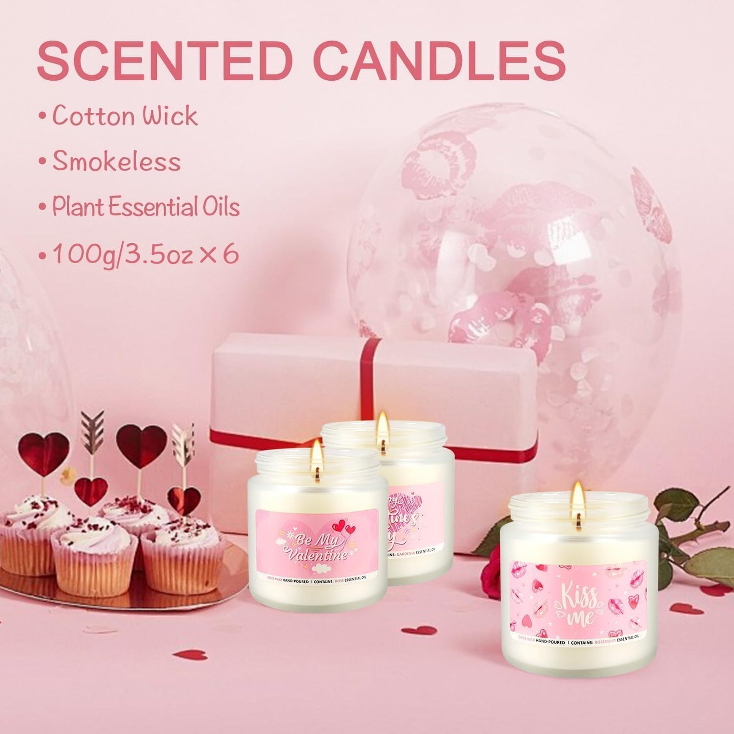 Valentine's Day Scented Candles Gift Set, 6 Pack 3.05 oz Candles - Romantic Gifts for Her: Wife, Girlfriend, Mother, and for Him: Husband, Boyfriend - Long Lasting Aromatherapy Candle for Home Decor