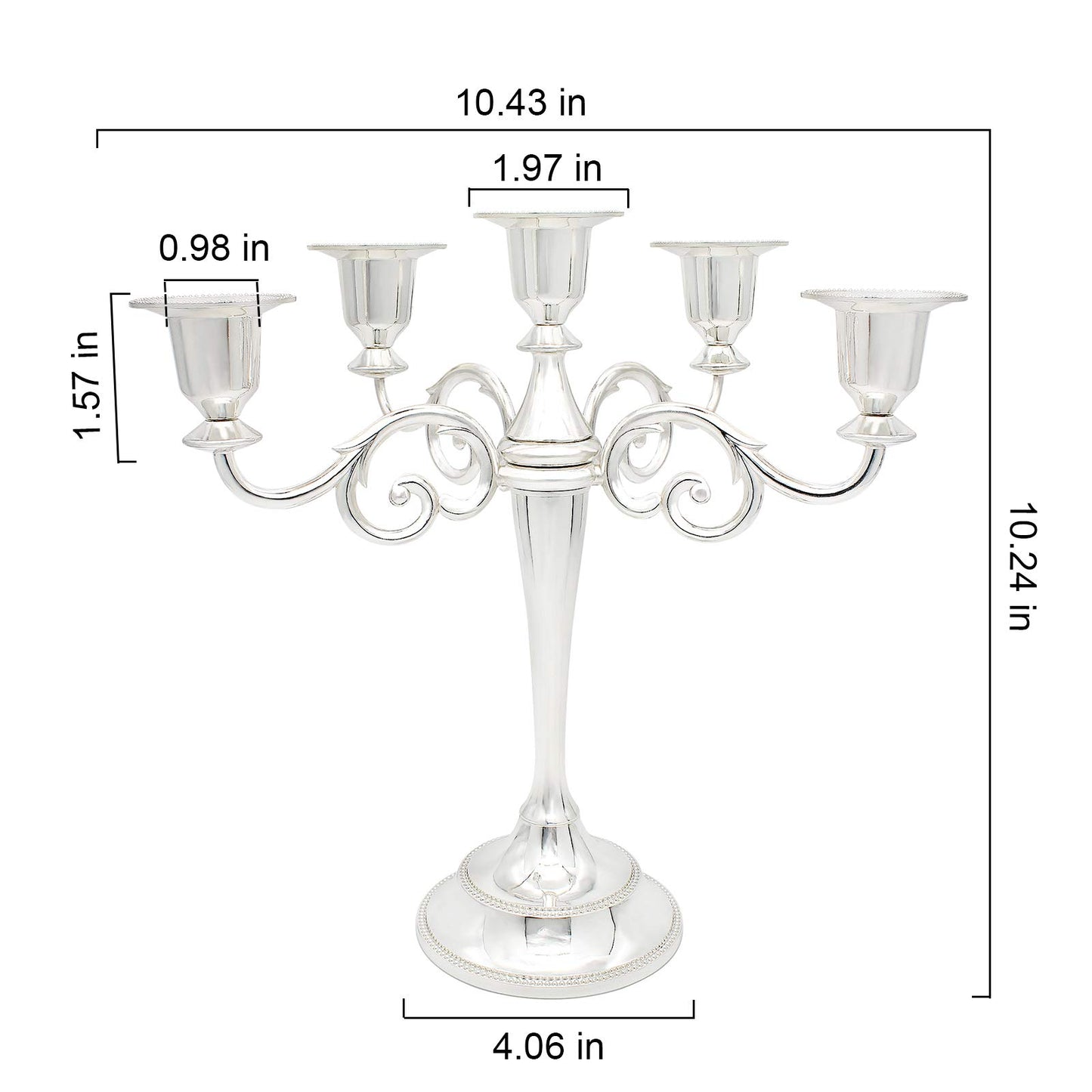 Dorlotou Metal Candelabra 5-Candle 10.1 Inch Tall Candle Holder Stick for Home Wedding Event and Party Festival,Silver