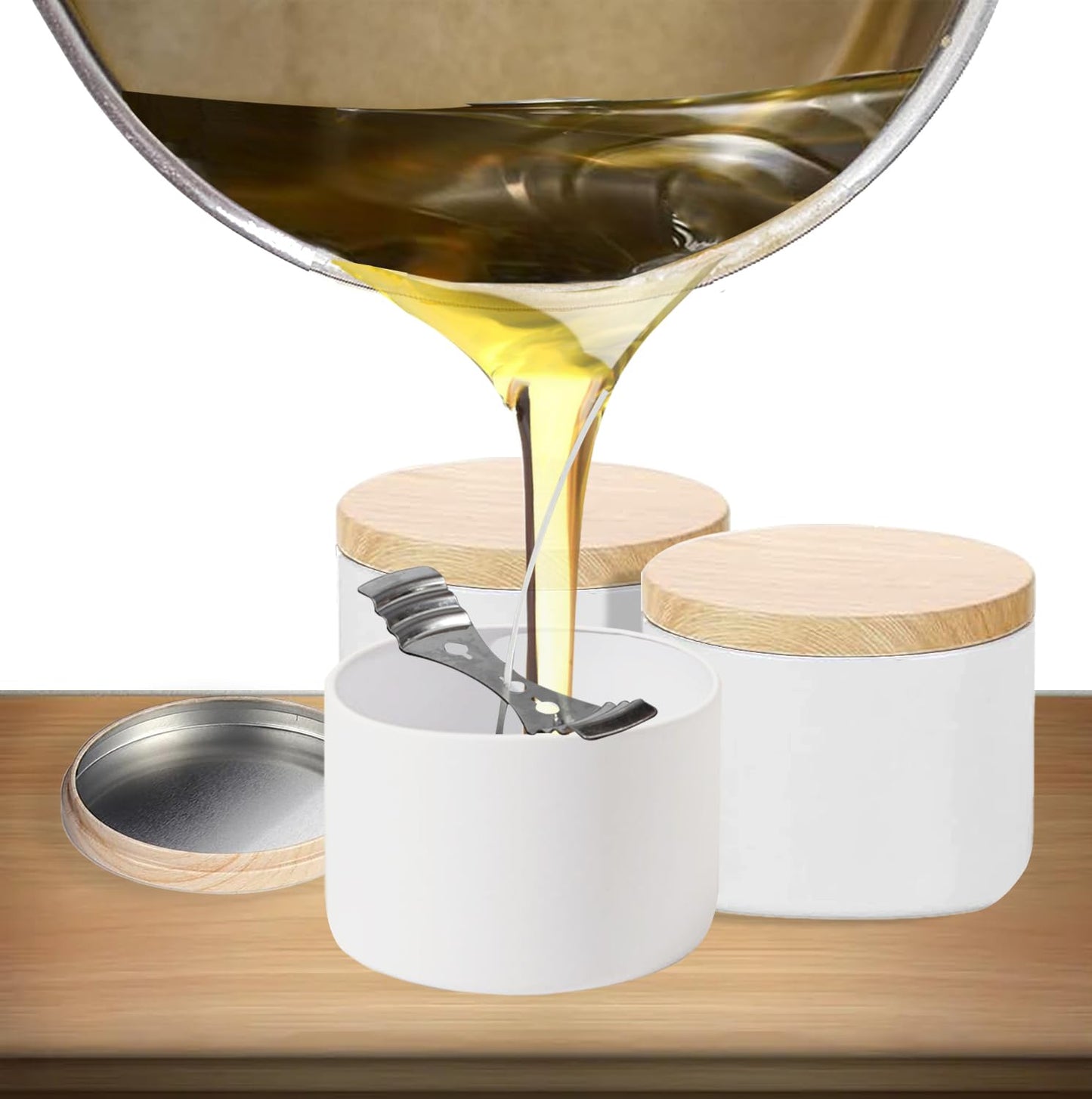 ABK 24PCS 4oz White Candle Tins With Wood Grain Lids, Matte Jars for Candle Making, Empty Metal Container