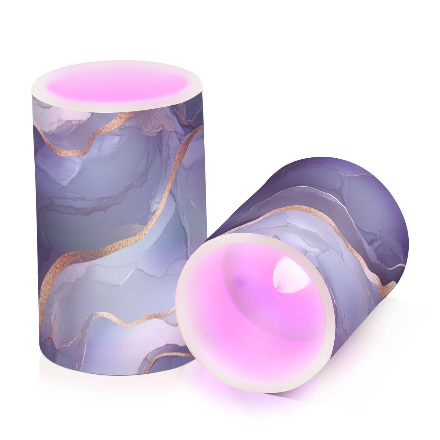 famyily Marble Silver Navy Blue Flameless Flickering Candles Led Flameless Candles with Timer for Table 4" 5" Set of 2