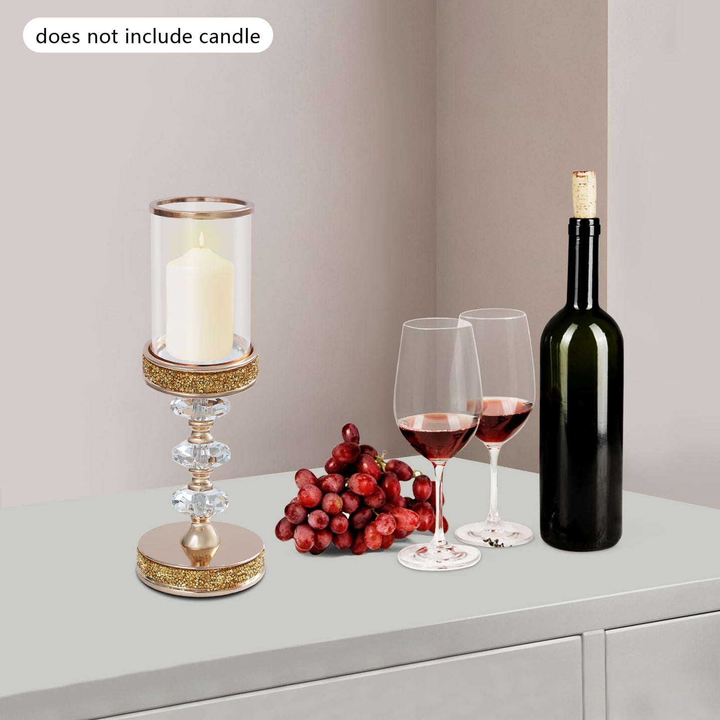 Candle Holder, Crystal Candlesticks Holder Set, Tabletop Pillar Candle Holders for Wedding, Parties, Events, Chirstmas, Home Decor, Table Centerpieces (Gold 02, L)