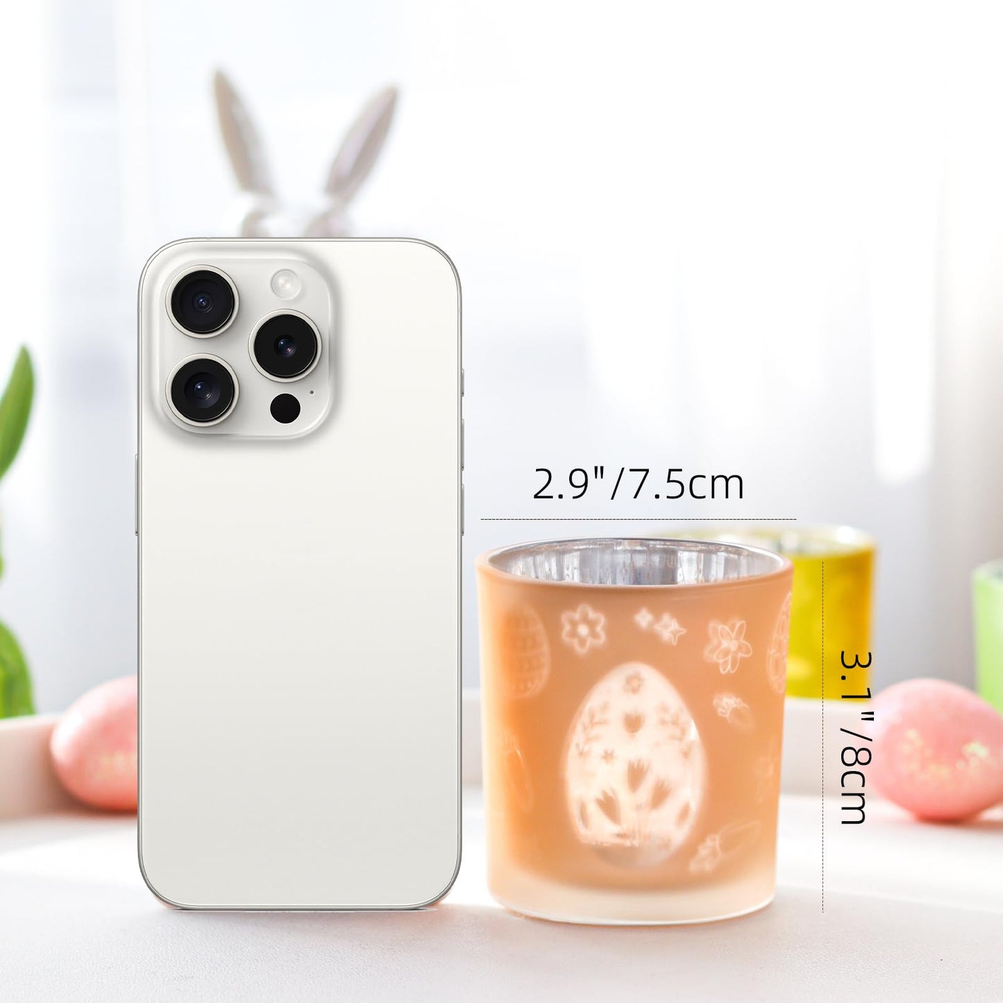 SHMILMH Easter Candle Holders Set of 4 Frosted Glass Votive Tealight Holders Engraved with Bunny Egg Easter Decorations Home Decor Table Centerpiece Gift for Women