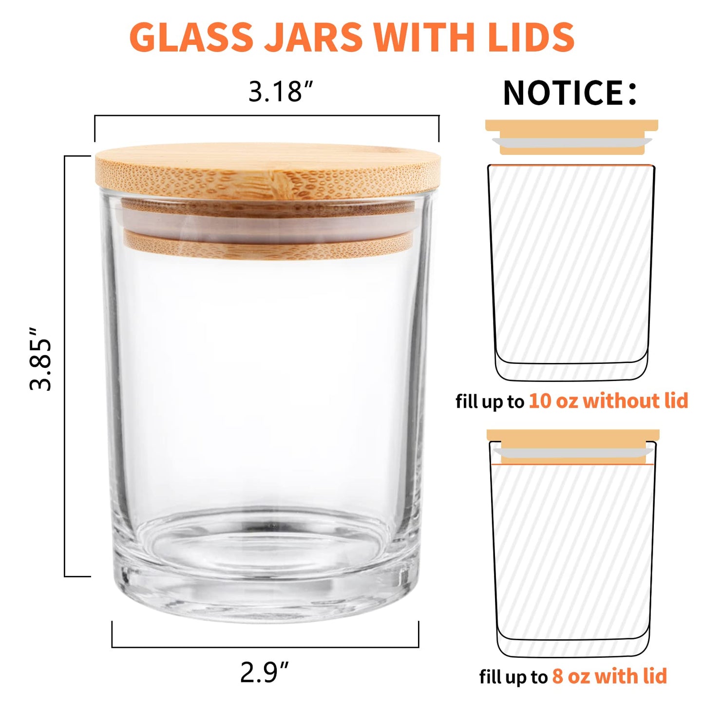 SUPMIND 12 Pack Glass Candle Jars-10oz Clear Empty Candle Jars with Bamboo Lids and Sticky Labels, Bulk Candle Jars for Making Candles Containers - Dishwasher Safe