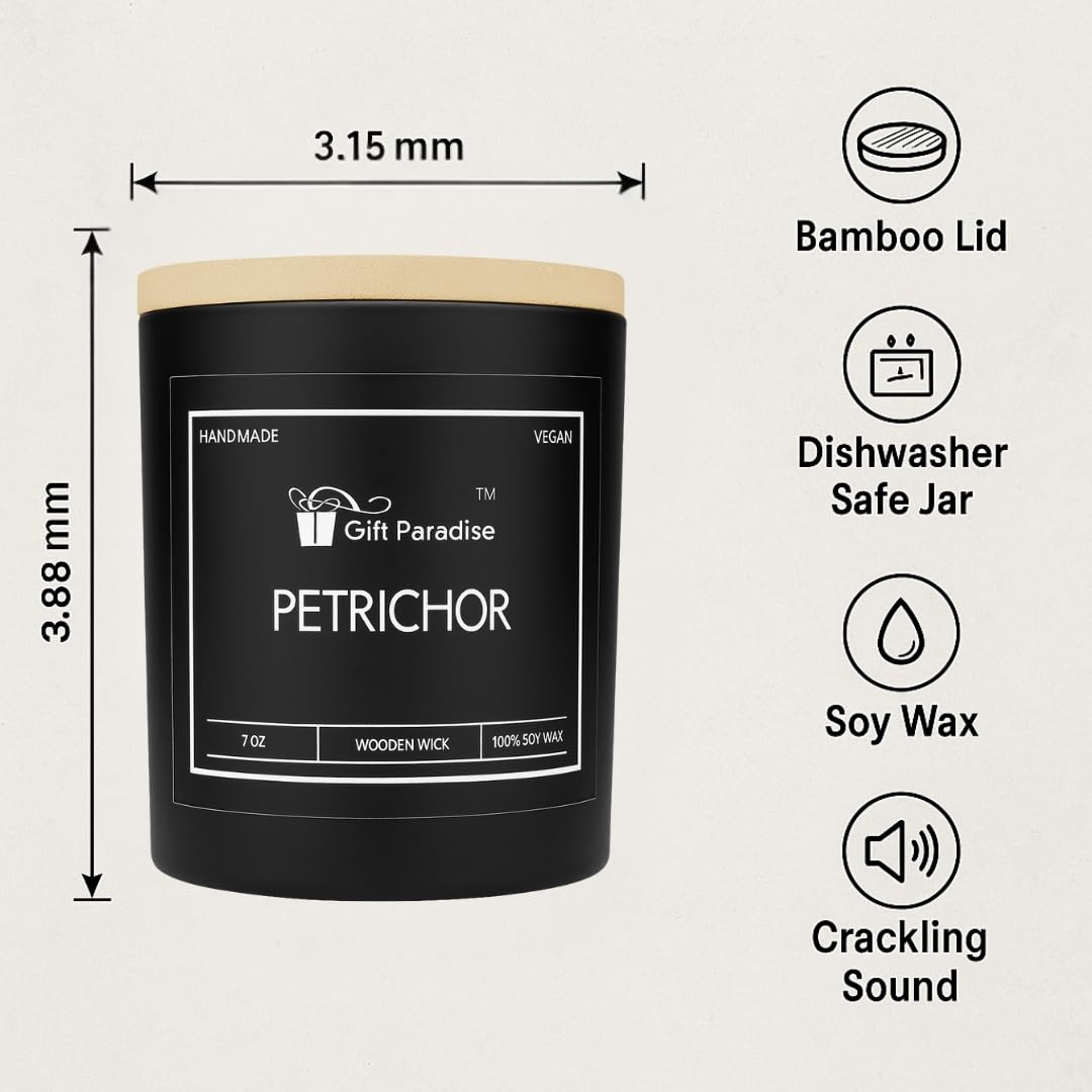Gift Paradise® After Rain Candle (Petrichor) – 7 oz Soy Wax Candle with Wooden Wick, Fresh Earthy Rain Scent, Long Lasting Burn, Calming Nature Aroma, Luxury Glass Jar Gift for Home & Office