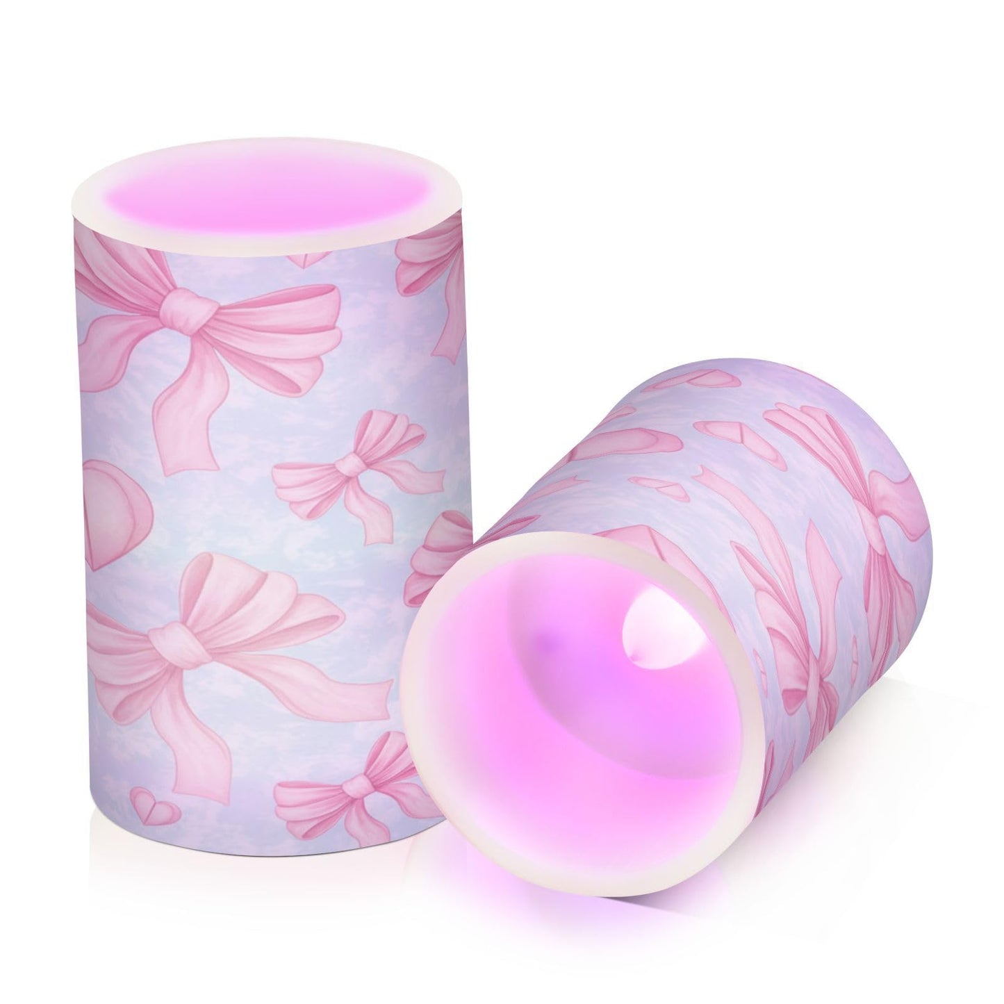 ALAZA Hearts Pink Bows Flickering Flameless Candles Battery Operated with Remote Timer,Tea Light Candles LED Pillar Votive Candles Set of 2 for Outdoor Indoor Decorations