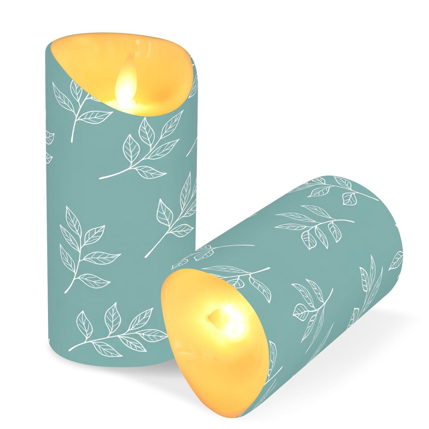 Gravopti White Leaf 2 Pack Flameless LED Pillar Candles with Remote & Timer, Battery Operated, Flickering Wax Candle for Wedding, Romantic Home & Party Decor