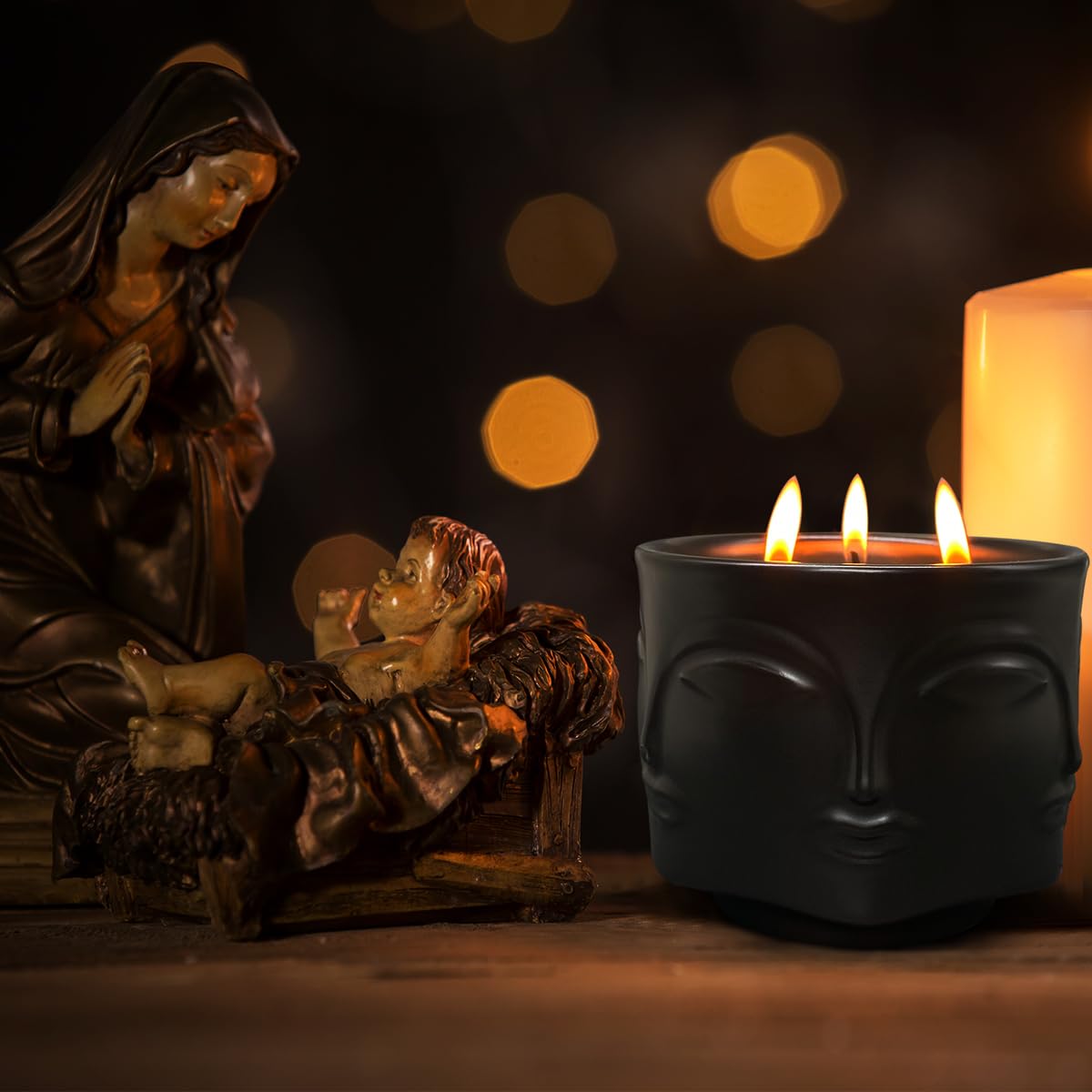 Strong Eucalyptus & Rosemary 3 Wick Black Large Candle, 20oz, Ceramic, Outdoor Scented Candles, 100% Soy, for Home Scented, Yoga, Meditation, Table Decor, Home Decor, Boho Decor, Beautiful Candle Jars