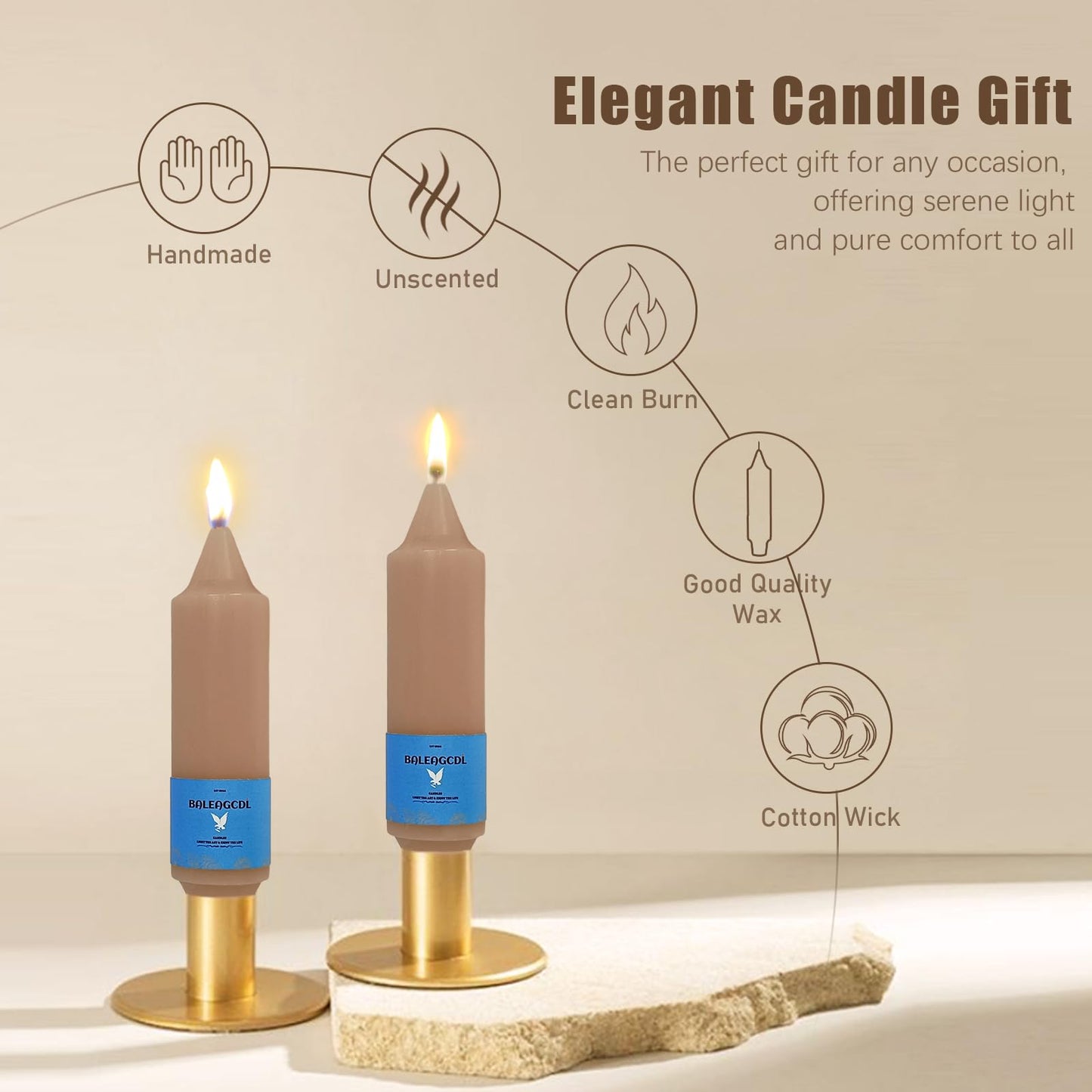 Smokeless Candlesticks Short Taper Candle,Unscented 5 Inches Brown Candle Sticks Dripless Tapered Candles for Home Décor Weddings Seasons Gifts