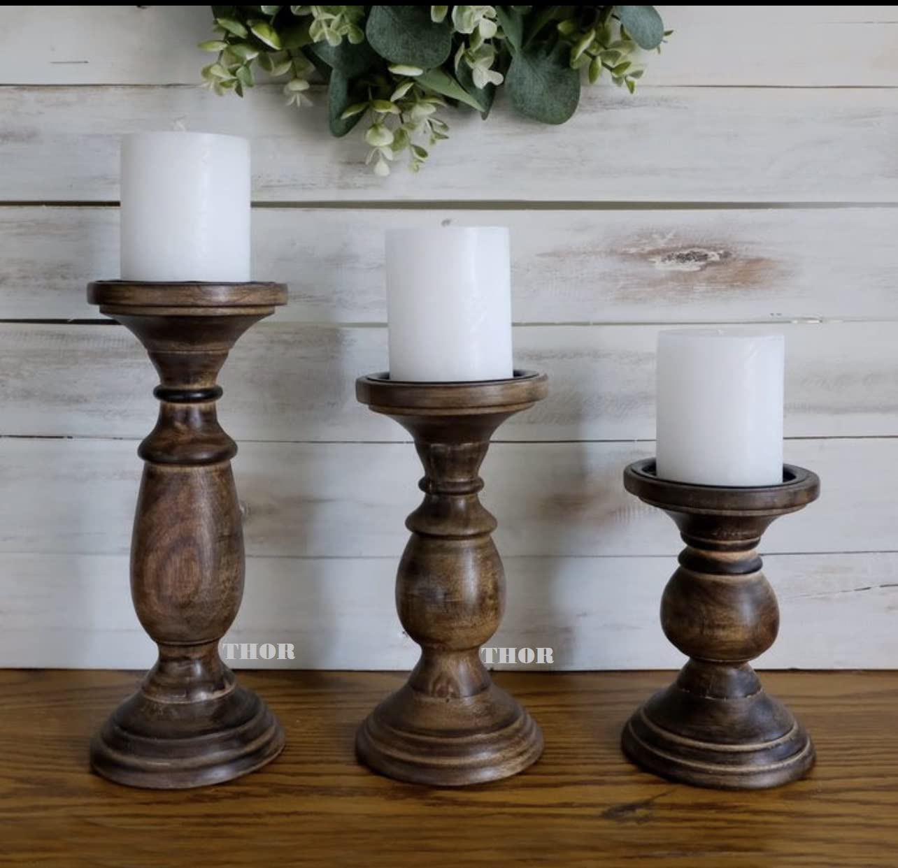 Candle Pillar Holder, Candle Holder Set of 3 Fall Wooden Candle Holder, Farmhouse Set for Table Centerpiece Home Decor-10,8,6 Inch
