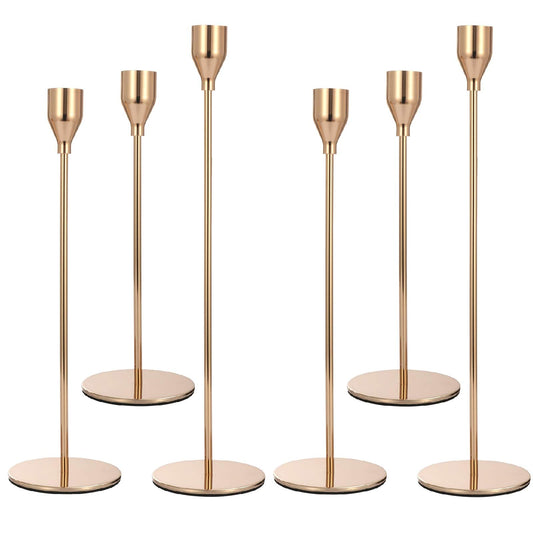 Anndason Set of 6 Pink Gold Candlestick Holders Pink Gold Candle Holder Taper Candle Holders Candle Holders Decorative Candlestick Holder for Home Decor, Wedding, Dinning, Party, Anniversary (Gold)