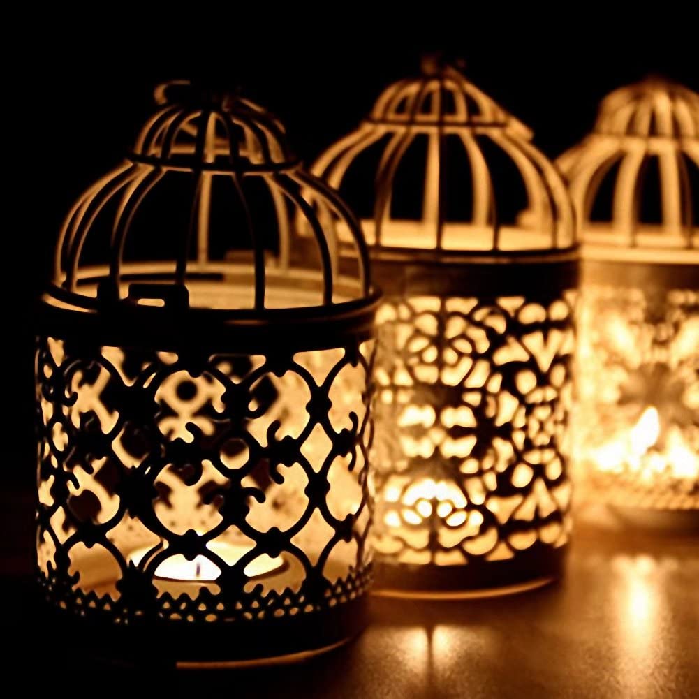 Metal Candle Holder Table Centerpiece Decorative Hollow Out Birdcage Iron Candlestick for Home Fireplace Wedding Holiday Decoration