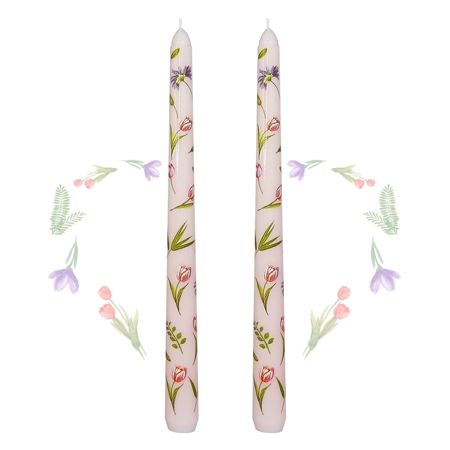 Taper Candles 10 Inch Print Candle Handmade Unscented Tulip Long Candles 2 Pack Twisted Candlesticks for Wedding Home Decoration Gifts