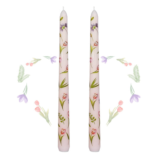 Taper Candles 10 Inch Print Candle Handmade Unscented Tulip Long Candles 2 Pack Twisted Candlesticks for Wedding Home Decoration Gifts
