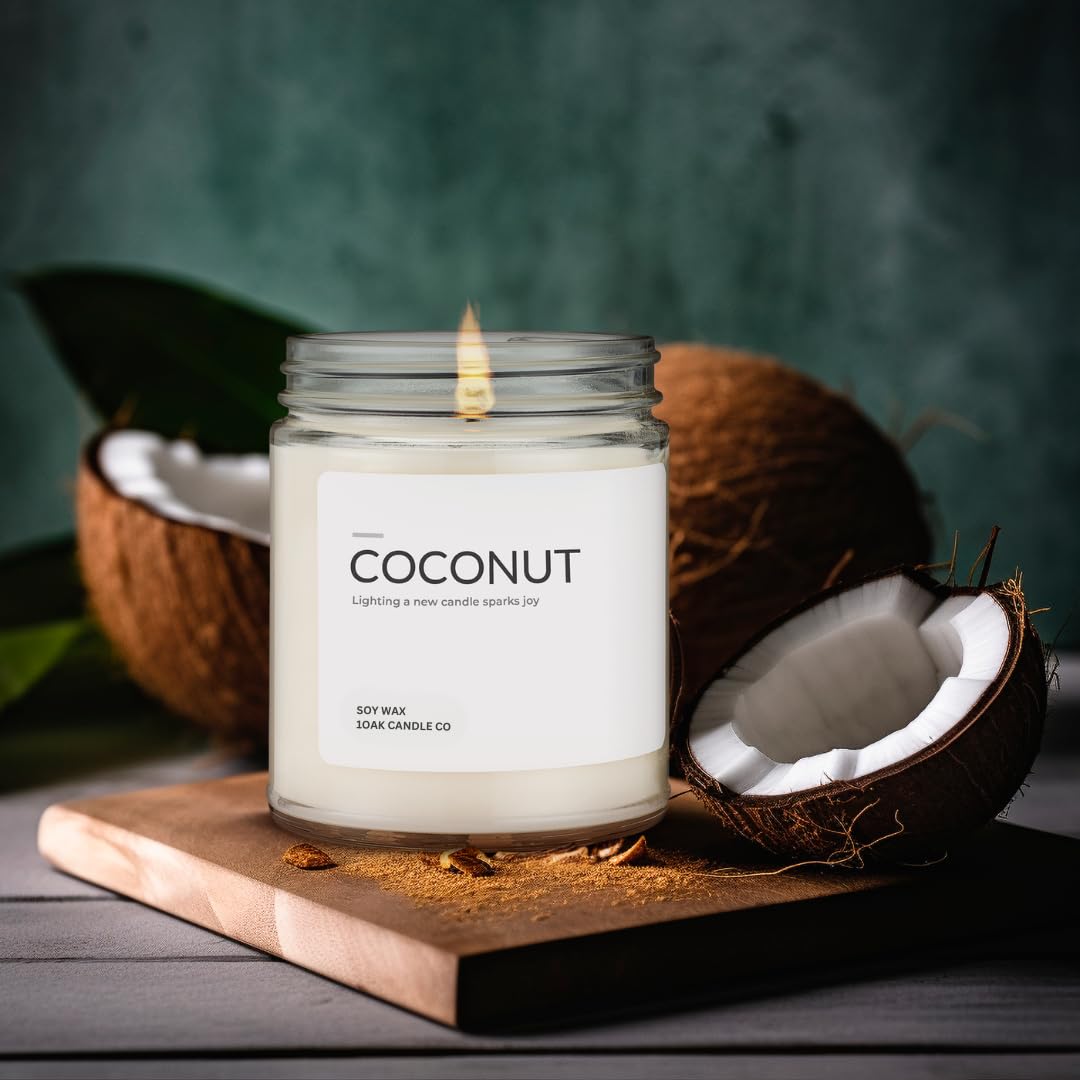 1OAK Coconut Candle - Soy Wax Scented Candles (Coconut) - Soy Candles for Home Scented - Long Burning Premium - Hand-Poured (7oz.)