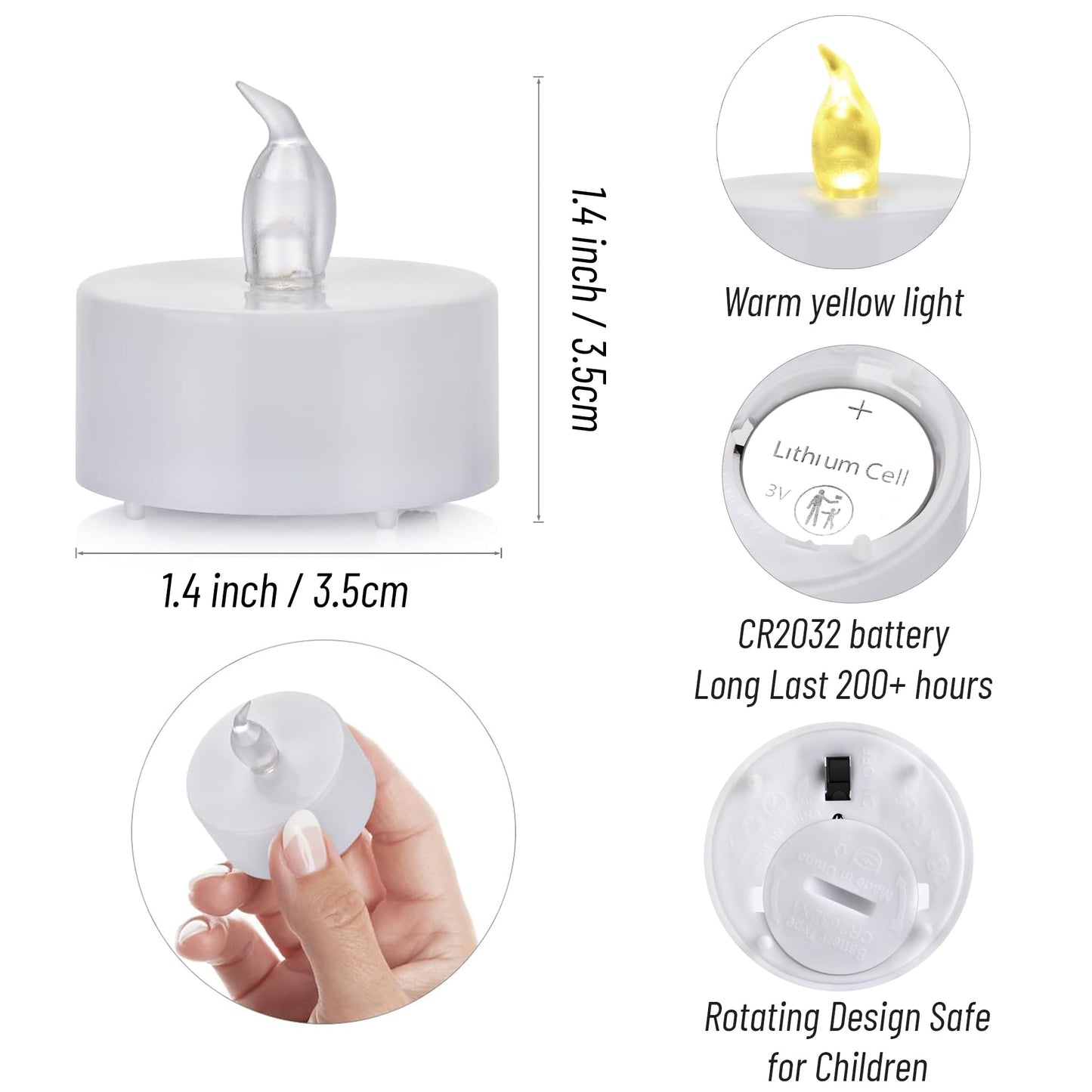 Tea Lights Flameless Battery Operated Candles-100Pack LED Electric Flickering Votive Candle Long Lasting 200 Hours, Realistic and Bright for Seasonal Festive Celebrations Decoration Warm Yellow