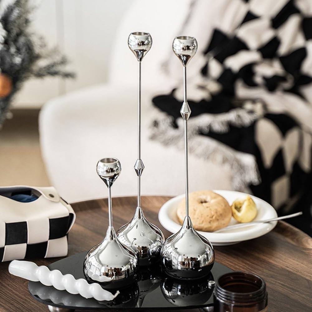 TKOWTB Candle Holder Silver Metal Candlestick Romantic Art Table Decoration for Home Dining,Wedding Photography Props