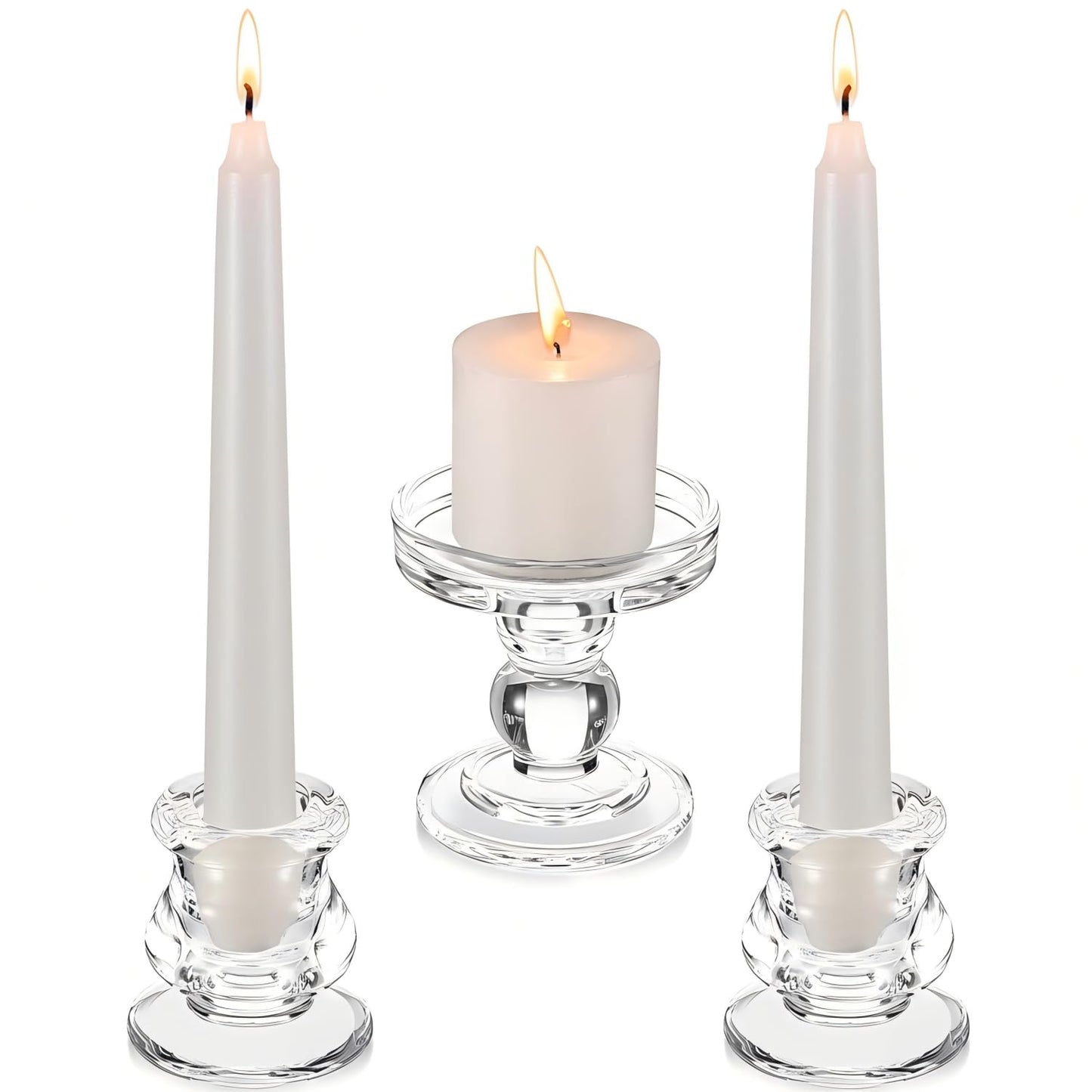 Rtteri Unity Candle Holder for Wedding Set of 3 Glass Candlestick Holder for Taper and Pillar Candle 3.5'' 2.2'' Wedding Ceremony Dinning Table Centerpiece Home Party Birthday Church Decor(Clear)
