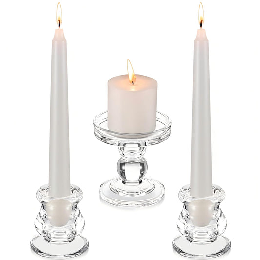 Rtteri Unity Candle Holder for Wedding Set of 3 Glass Candlestick Holder for Taper and Pillar Candle 3.5'' 2.2'' Wedding Ceremony Dinning Table Centerpiece Home Party Birthday Church Decor(Clear)