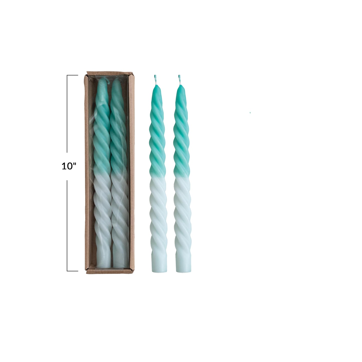 Creative Co-Op Tall Unscented Twisted Taper Candles, Aqua Ombre and Mint Color, Set of 2