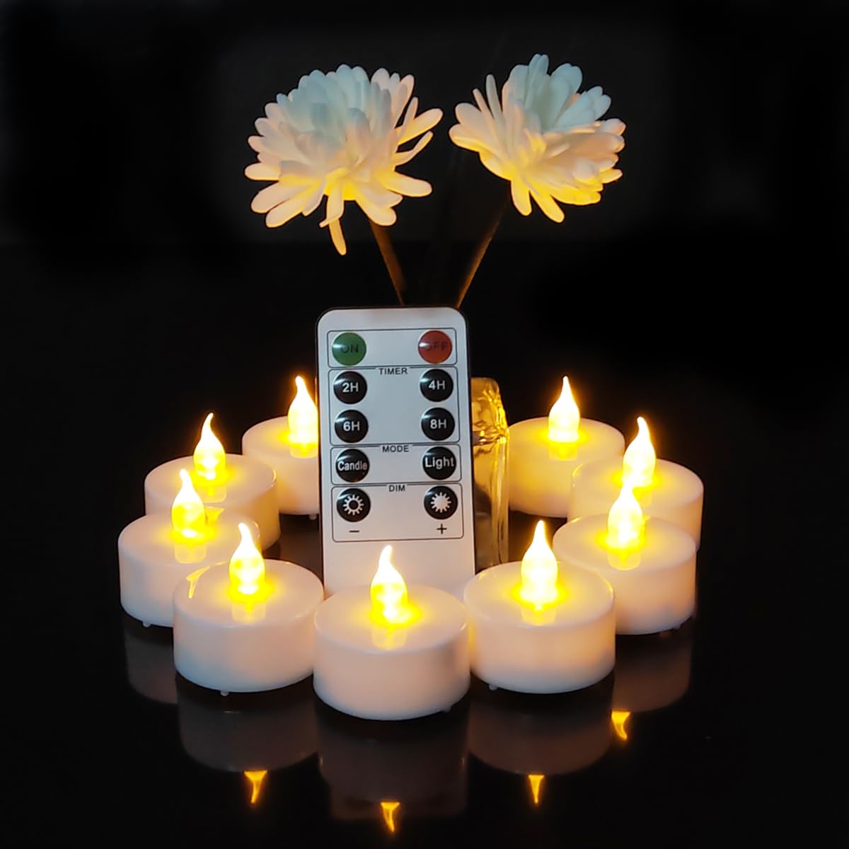 Jialine Remote flameless led Tea Light Candles with Timer,Realistic Flickering tealight Candles with Remote,Safe Decorative Lighting for Christmas,Wedding,Home Decor (Warm Yellow 24 Pack)