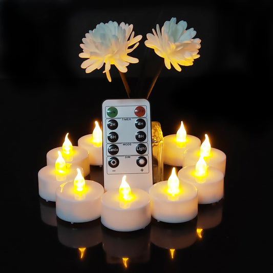 Jialine Remote flameless led Tea Light Candles with Timer,Realistic Flickering tealight Candles with Remote,Safe Decorative Lighting for Christmas,Wedding,Home Decor (Warm Yellow 24 Pack)