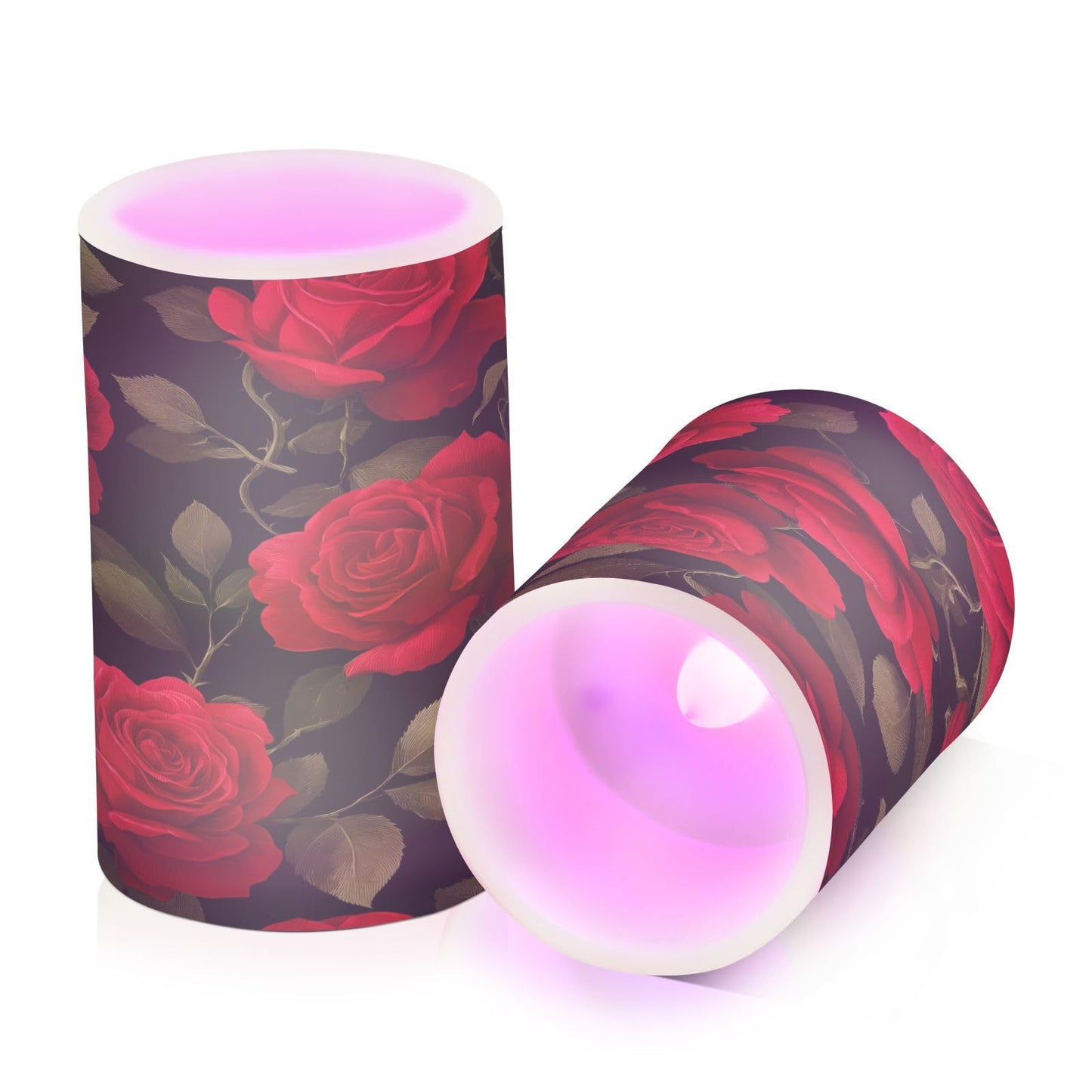 panksolu Flickering Flameless Candles, Beautiful Red Rose LED Candles with Remote Timer, Battery Operated Candle for Valentine Wedding Halloween Christmas Decor - Set of 2