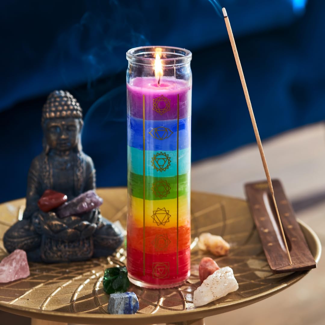 Simply Soson 2x8 inch 7 Chakra Candle in Glass Jar - Unscented, Promotes Positive Energy, Meditation & Relaxation