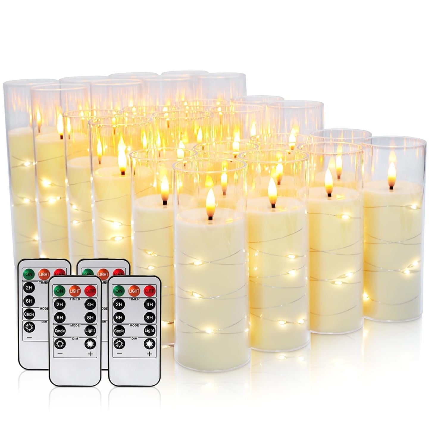 Grcdoyvl 24-Piece Ivory Flameless LED Candles with Remote, Embedded Fairy Lights for Christmas Decor. Battery-Powered with Timer, Safe & Elegant for Cozy Romantic Home, Wedding, Party.